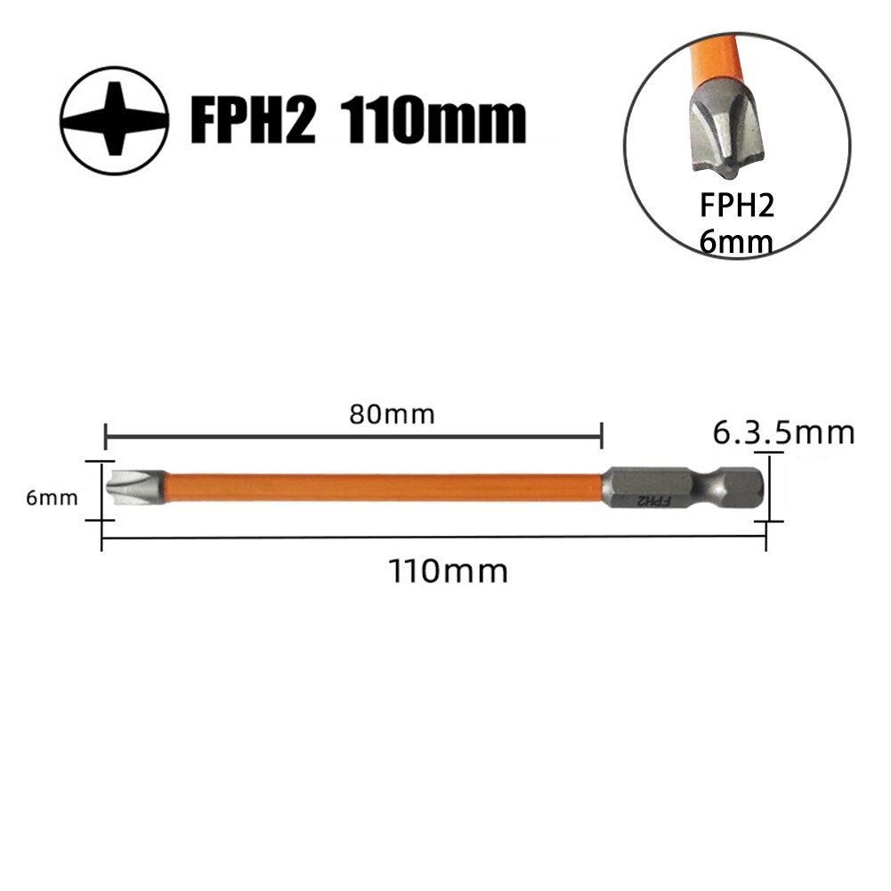 Toolstar 65mm 110mm Magnetic-Special Slotted Cross Screwdriver-Bit For-Electrician FPH2