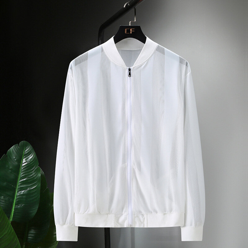 【3XL-9XL】145KG Can Wear Polyester Big Plus Size Fat Oversize Mens Solid Color Sun Potection Clothing Thin Coat Hollow Out Mesh Ventilation Loose Casual Sports Summer