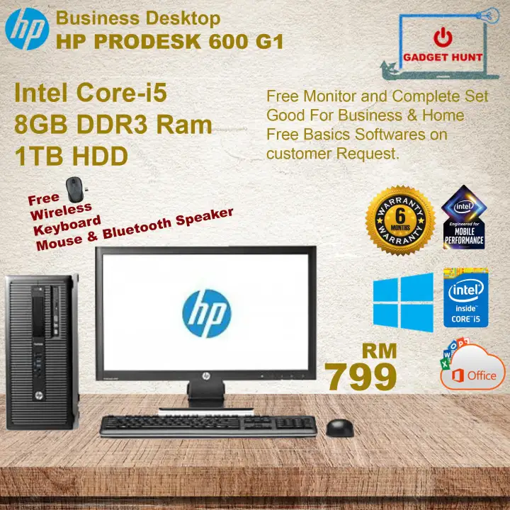 Hp Prodesk 600 G1 Tower I5 8 Gb Ram 1tb Hdd 19 Monitor Business Pc