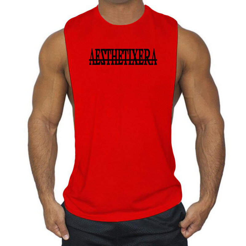 Bodybuilding Tank Tops Men Sports Sleeveless shirt Muscle guys Vest Fitness Drop Armhole Solid Tops Tees Cotton Gym Singlets
