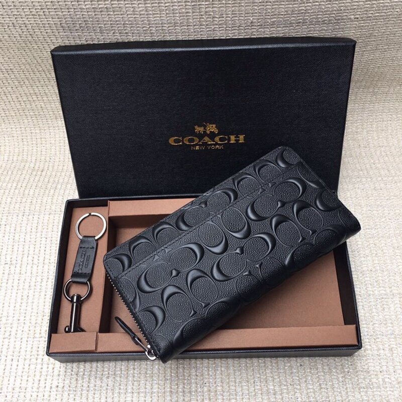 Coach long wallet men fashion embossed zipper wallet gift box original 100%  | Lazada PH