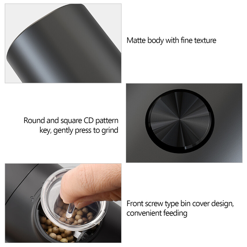Electric Pepper Grinder, Battery Operated Salt Grinder, Automatic Pepper Mill, One-hand Button Control, Adjustable Coarseness, Black Peppercorn Grinder Refillable, Battery Not Included