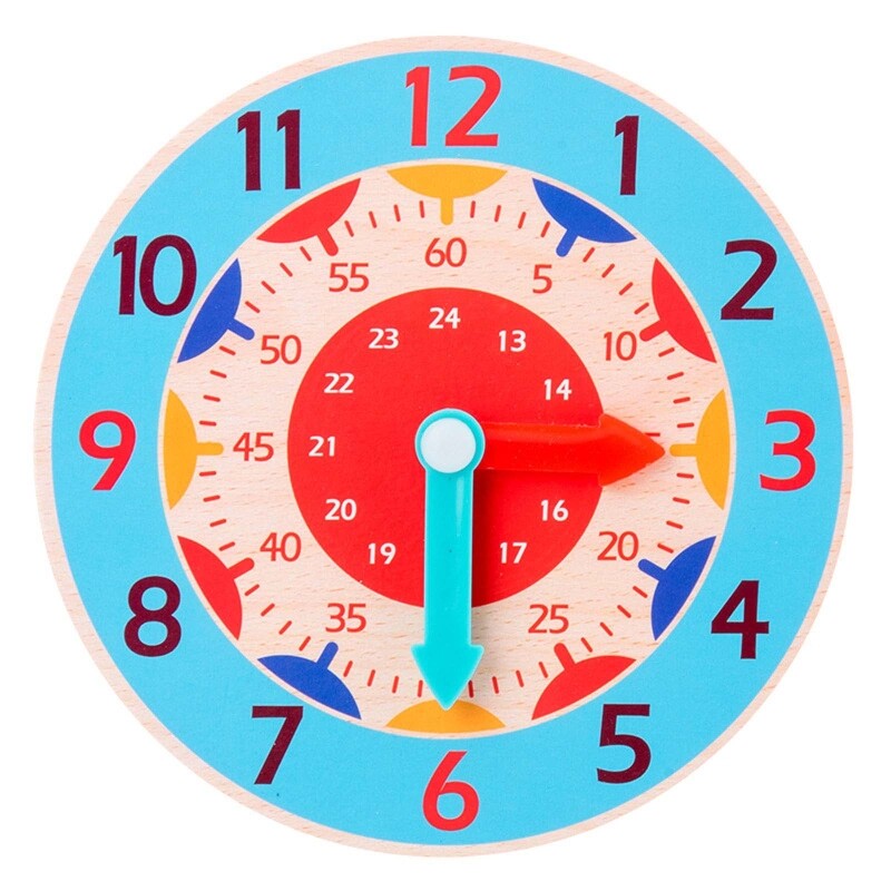 Wooden Teaching Clock Toy Educational Clock Learning Props 12/24Hour Brain Developmental Toy Primary for Time Cognitive