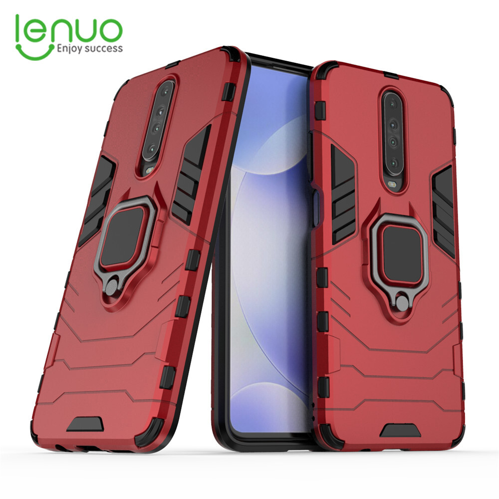 Lenuo for Xiaomi Redmi K30 and K30 5G Case - Silicone TPU and Hard PC Dual Layer Heavy Duty Shockproof Metal Ring Holder Cover Phone Casing
