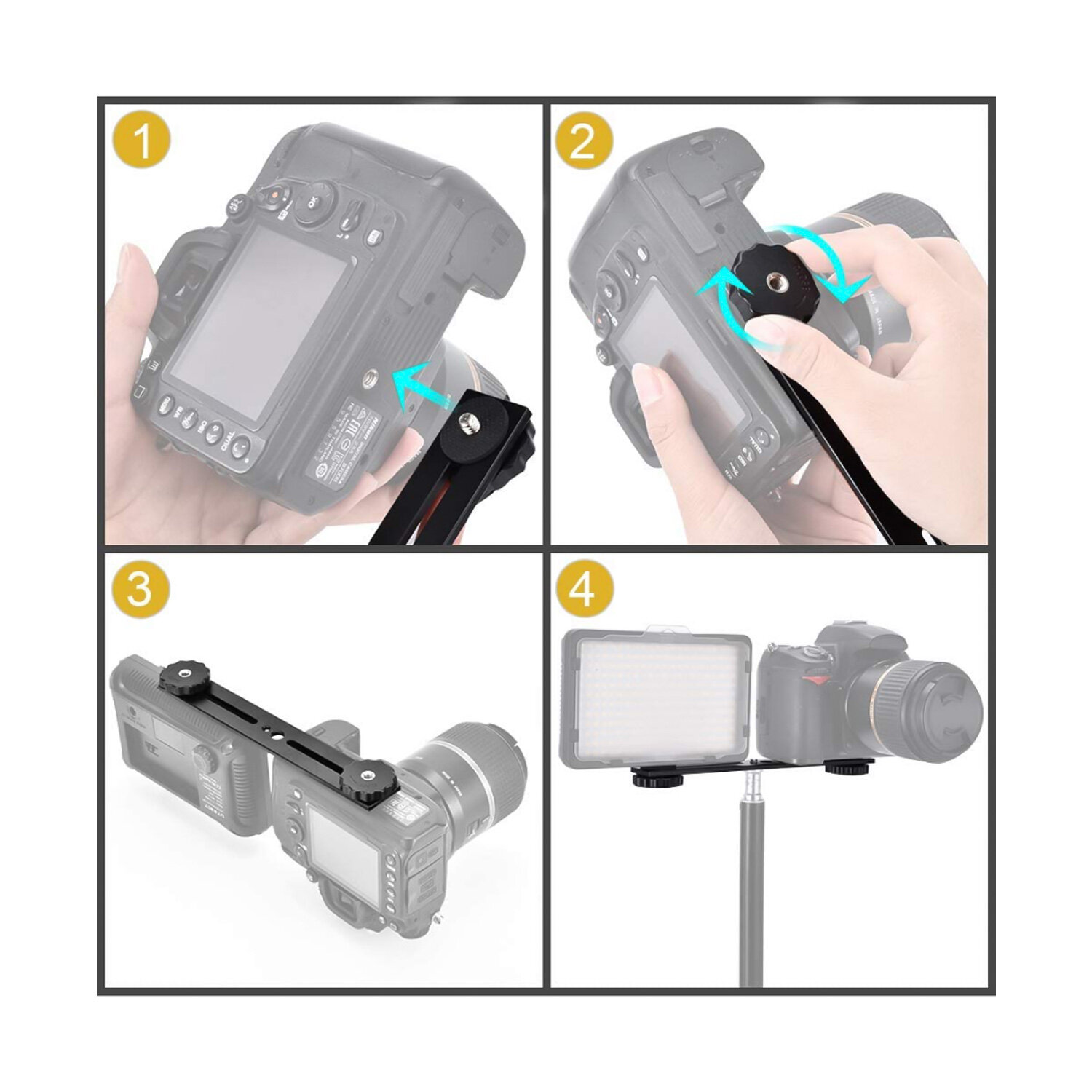Giá Đỡ Ba Chân Gắn Camera Kép Thanh Mở Rộng Giá Đỡ Đèn Flash Máy Ảnh Với Vít 1/4 Inch, Micro Đế Đèn LED Cho Máy Ảnh DSLR