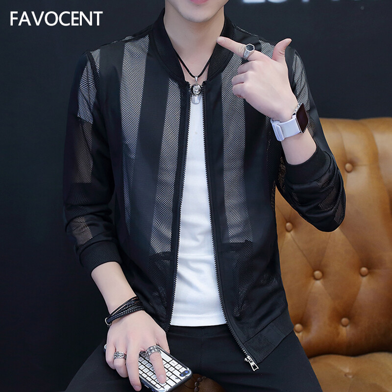 FAVOCENT Summer Jacket Men Sun Protection Clothing Thin Mesh Jackets Beach Long Sleeves Coat
