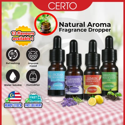 CERTO Fragrance Essential Oil Aroma Water Soluble Natural 10ML Glass Dropper for Air Humidifier Aromatherapy Healthy Plant Fragrance Perfume Freshener