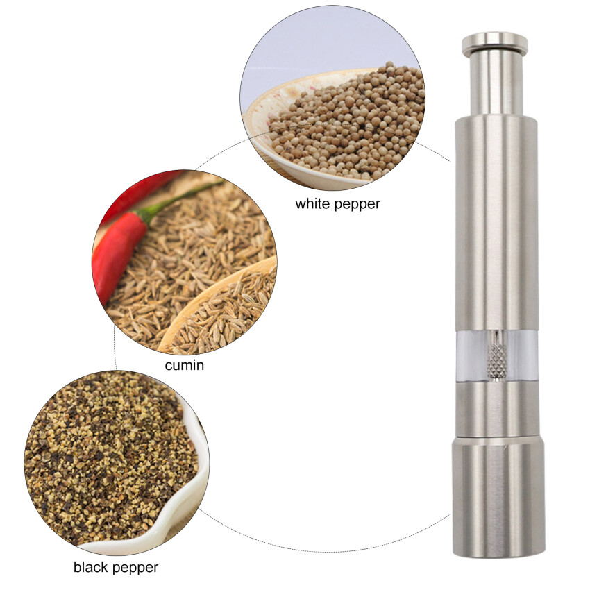 Salt And Pepper Grinder Push Button Pepper Grinder Single Hand Mini Salt And Pepper Grinder Set Or Single Manual Spice Grinder
