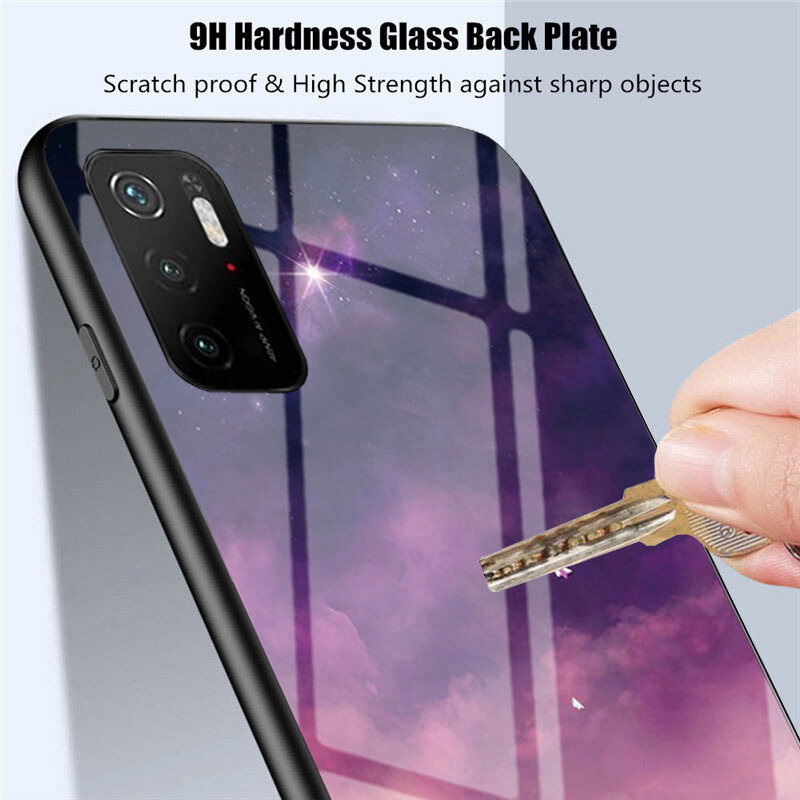 ROAZIC For Xiaomi Redmi Note 10 5G Note 10 4G Note 10S Note 10 Pro Note 10 Pro Max Phone Case Starry Sky Hard Tempered Glass Casing Soft TPU Edge Protection Back Cover