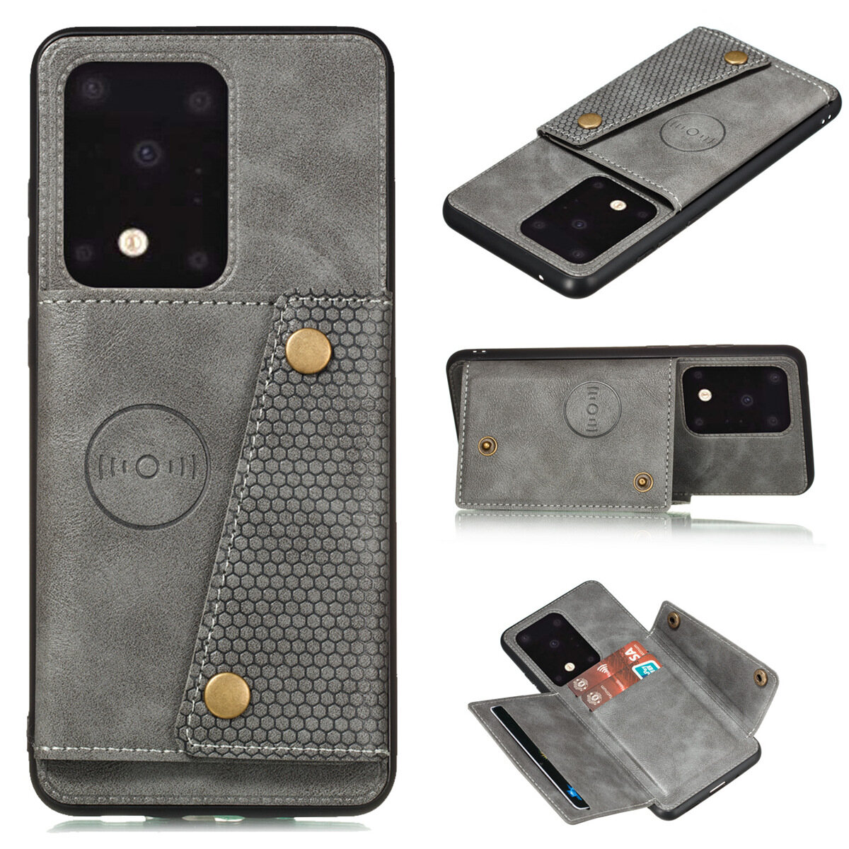 for Samsung S20+ S20 Plus Ultra S20FE Leather Case Multiple Folio Flip Cover Wallet Back Case Shell, can work with Car Mount, Hidden ID Credit Card Slot Holder, Retro Metal Button Clasp, Stand Support