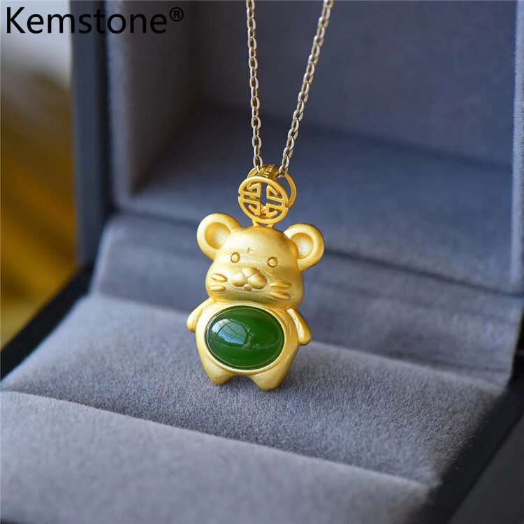 Kemstone Jewelry 24k Gold Plated Mouse Pendant Necklace Jewelry Gift for Men Women
