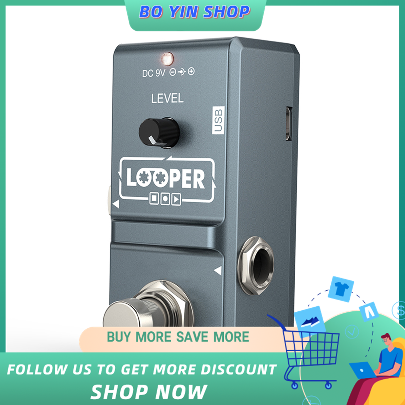 AP-09 Nano Series Loop Electric Guitar Effect Pedal Looper True Bypass Unlimited Overdubs 10 Minutes Recording with USB Cable