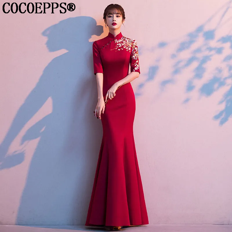 COCOEPPS Sườn Xám Cho Nữ Váy Nướng Bánh Mì Trung Quốc Sườn Xám Váy Cưới