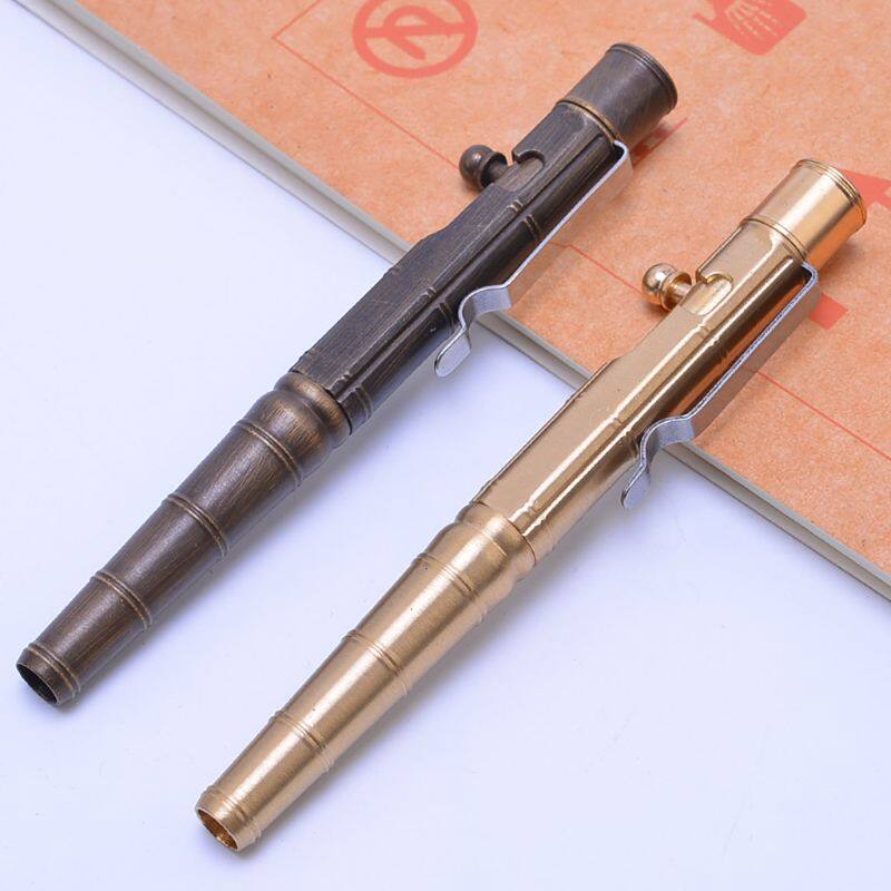 Solid Brass Gel Ink Pen Retro Bamboo Node Bolt Action Writing Tool School Office Stationery Supply