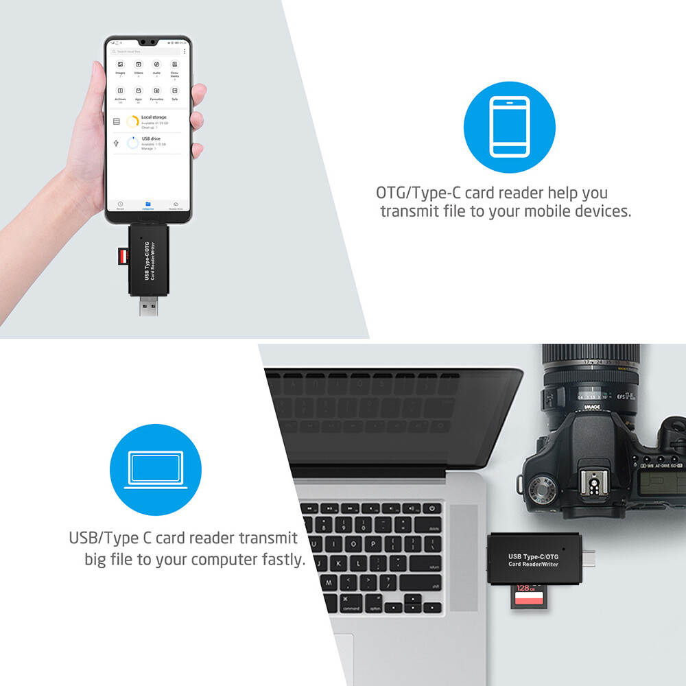 Đầu Đọc Thẻ OTG Micro USB Loại C 3 Trong 1 Đầu Đọc OTG TF Thông Dụng USB 2.0 Tốc Độ Cao Cho Máy Tính Android Đầu Mở Rộng