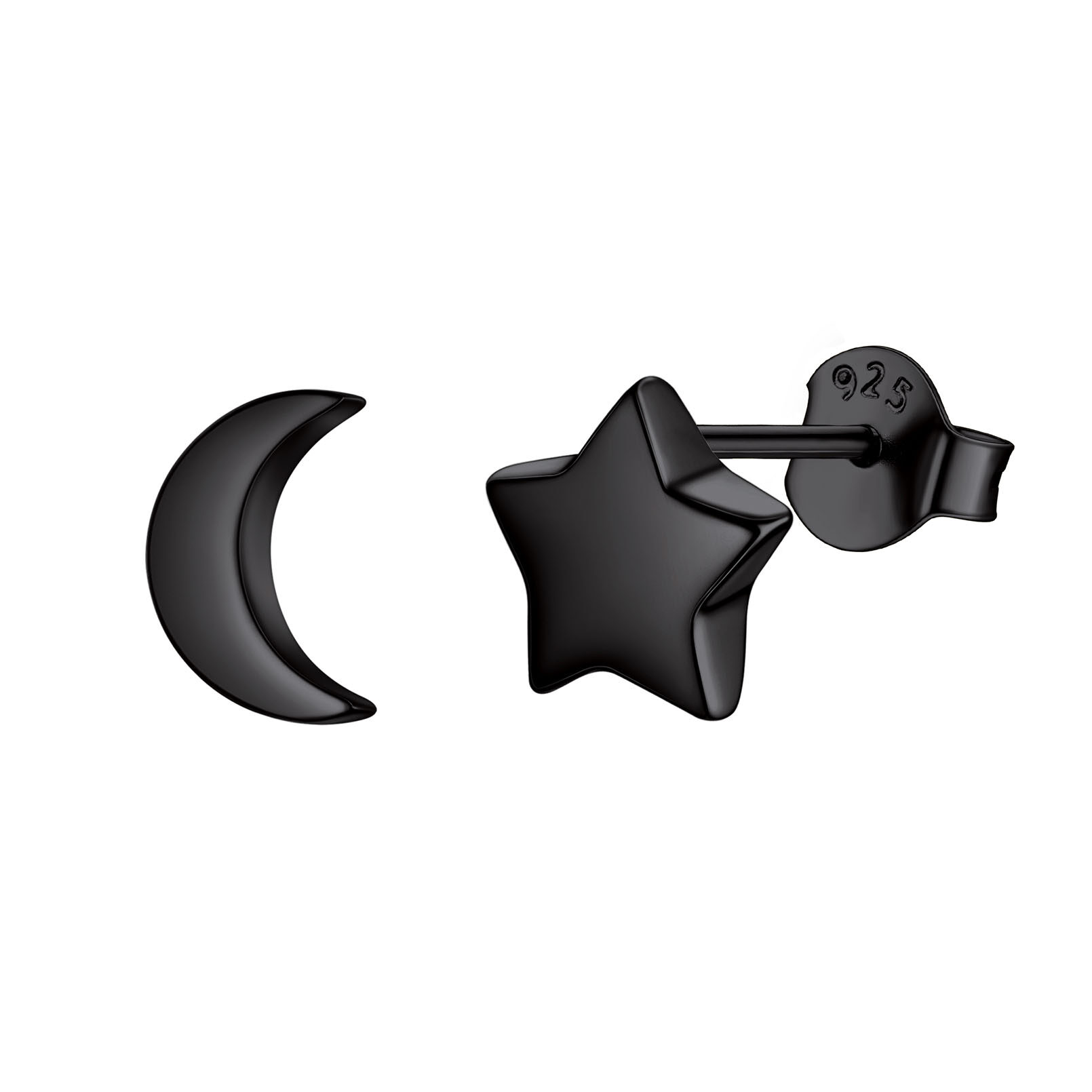ChicSilver Hypoallergenic 925 Sterling Silver Moon and Star Stud Earrings for Sensitive Ears