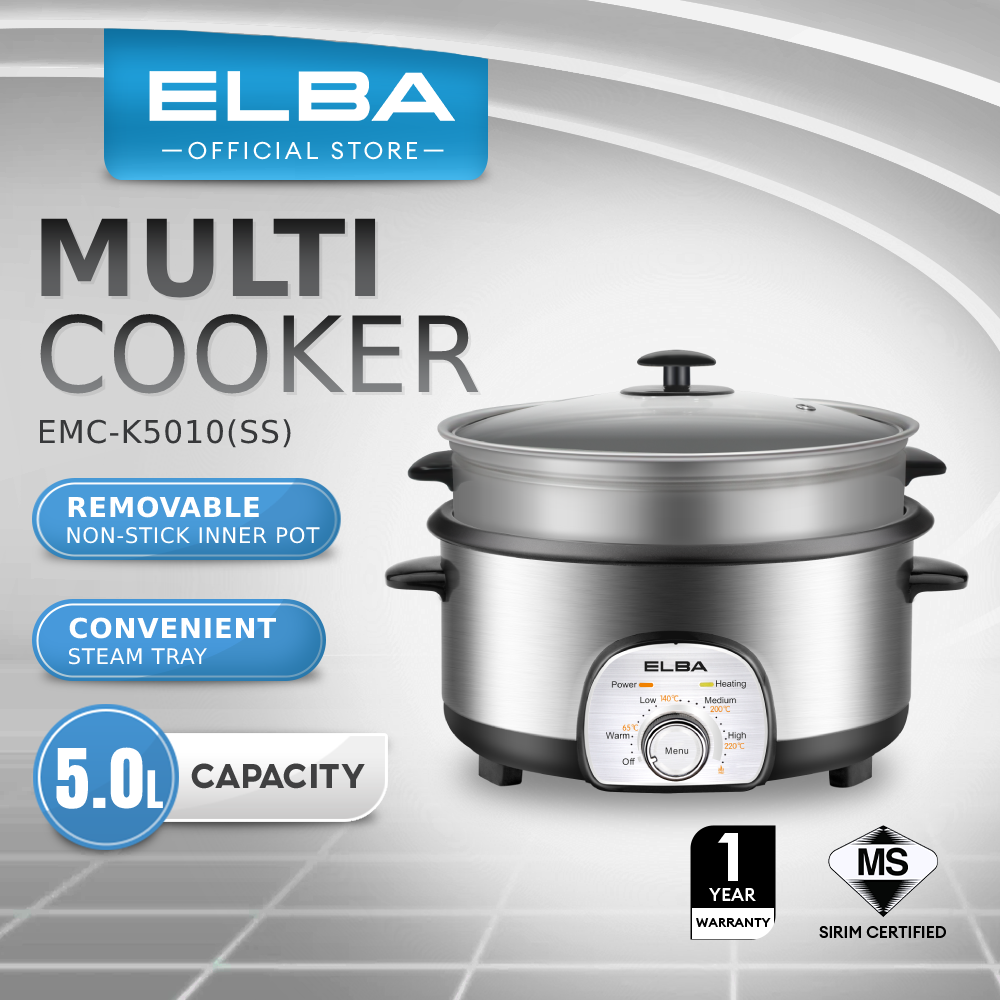 ELBA Multi Cooker EMC K5010 SS Removable Non stick Pot Steam