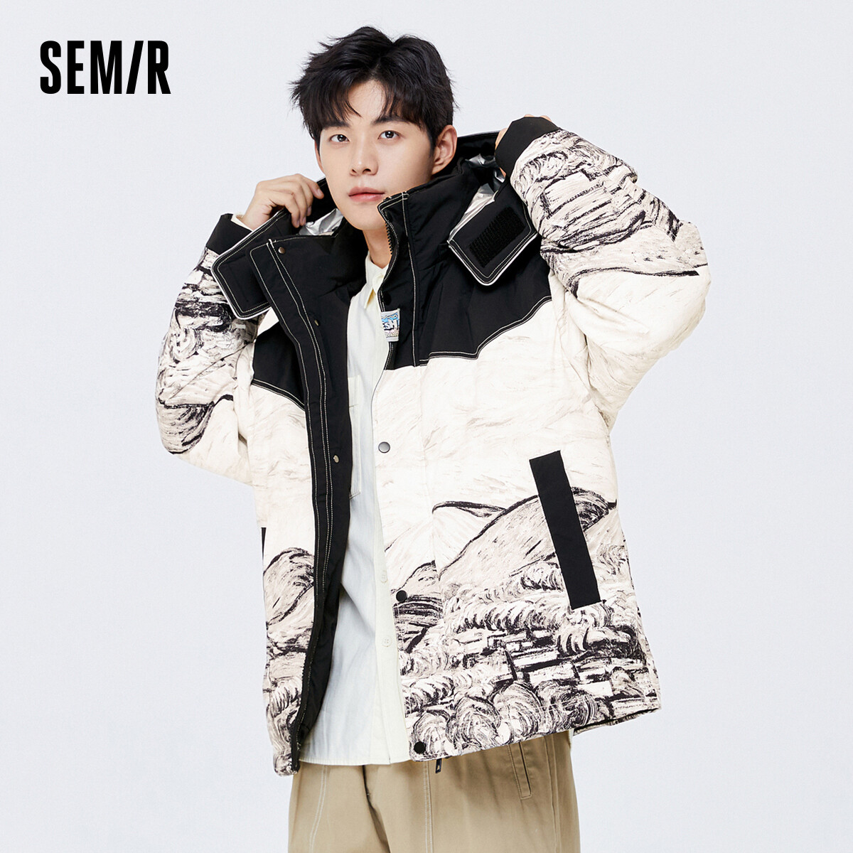 Semir Down Jacket Men Winter Loose Technical Jacket Urban Functional Style Spliced Tops Coat
