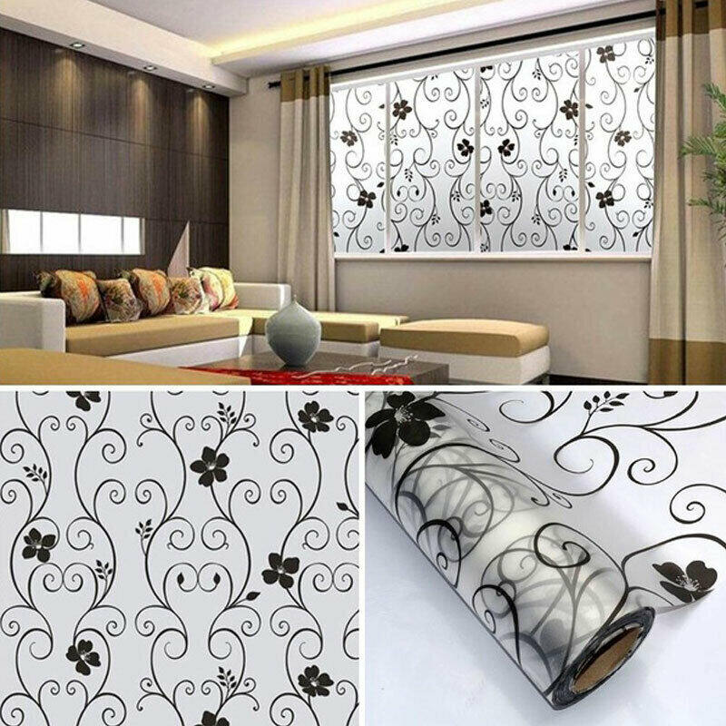 1 Roll 100*45cm Frosted Privacy Floral Pattern Window Film Home Bedroom Bathroom Glass Stickers No Glue Self Adhesive Sticker