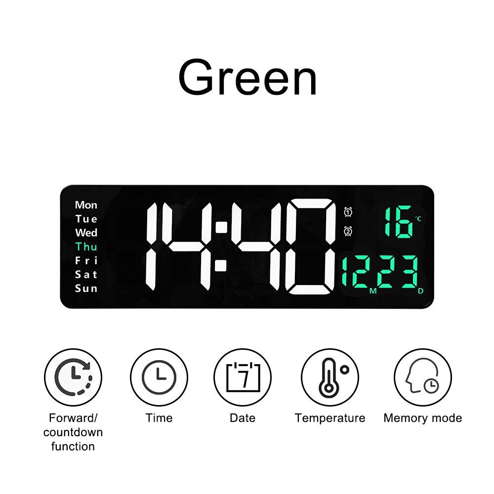 Tamea Large LED Digital Wall Clock Remote Control Temp Date Week