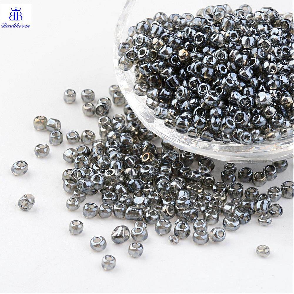 496pcs Round Glass Seed Beads Trans Colours Lustered Gray Size About 4mm In Diameter Hole 1 2482