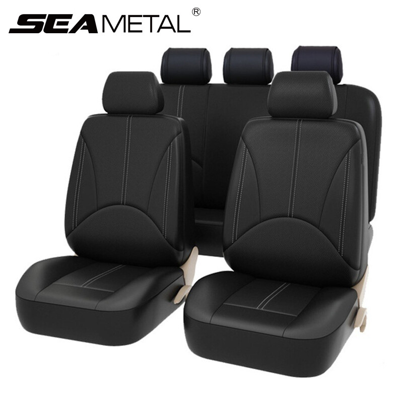 4pcs/9pcs Car Seat Cover Set Leather Black Seat Protector Universal