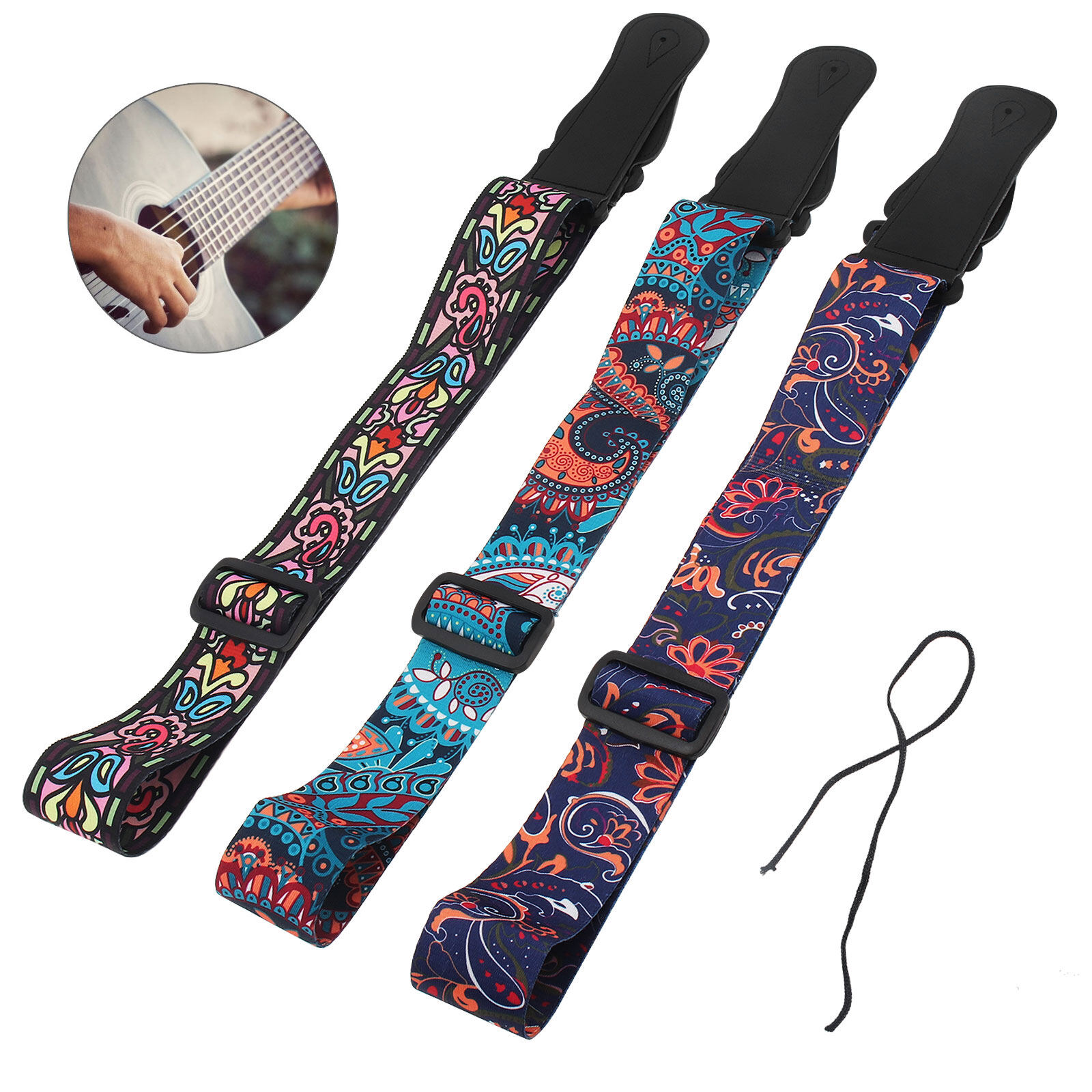 Adjustable Guitar Strap Printing National Style Flowers Pattern 3 Colors Optional for Acoustic Electric Bass Guitar