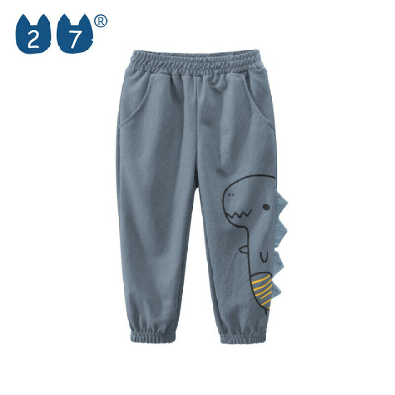 27Kids Store Trẻ Em Quần Mỏng Cho Bé Trai 1-8 Tuổi Cô Gái Co Giãn Khaki Little Dinosaur Dress Up Dễ Thương