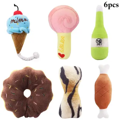 6PCS Pet Toy Creative Food Design Plush Squeaky Toy Dog Bite Toy Cat Chew Toy