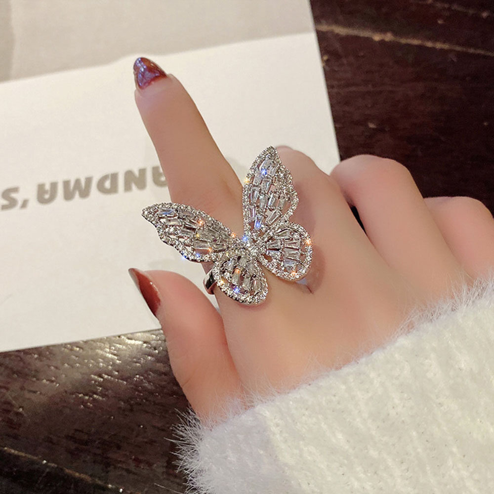 Gorgeous Butterfly 925 Silver Rings Women Wedding Jewelry Cubic Zircon Adjustable Rings