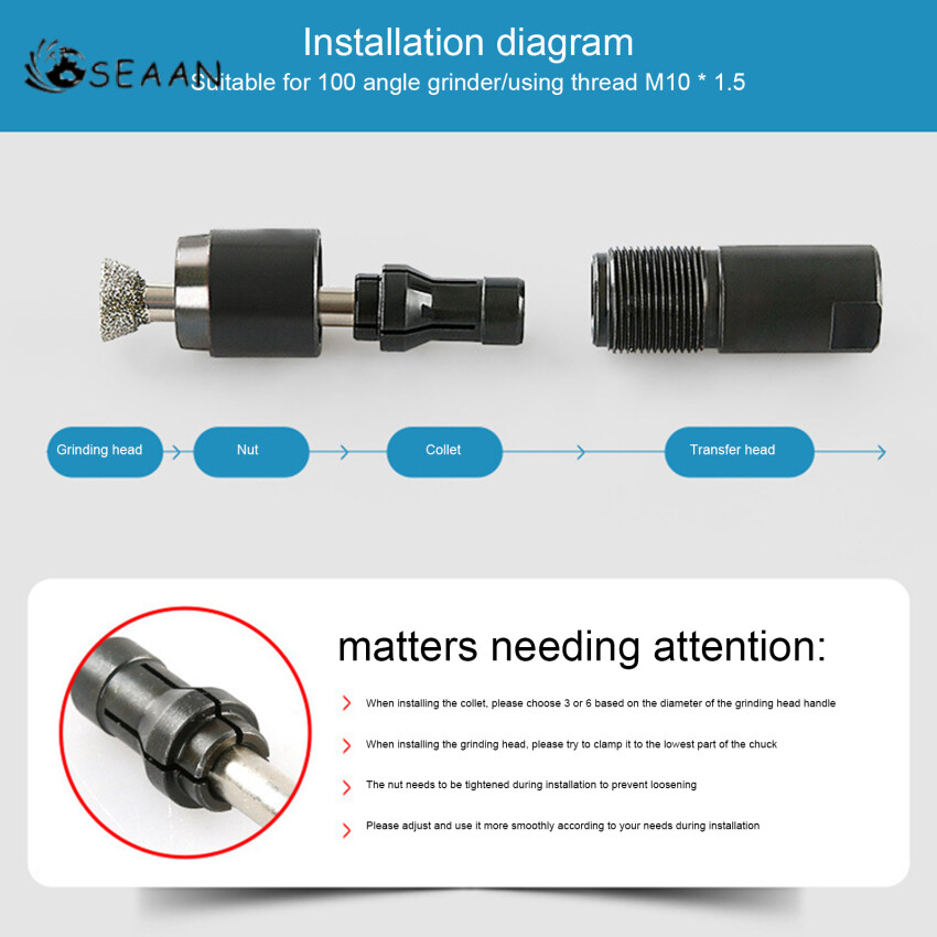 6/3mm Angle Grinder Modified Adapter To Straight Grinder Chuck For 100-Type Angle Grinder M10 Thread Grinding,Polishing,Cutting