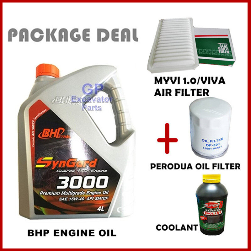 Package Bhp Engine Oil Syngard 3000 Oil Filter Myvi 1 0 Air Filter Coolant Lazada