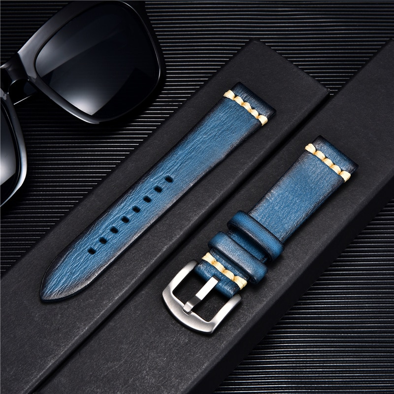 }“{： Vegetable Tanned Leather Strap With Solid Button Retro Watchbands 18Mm 20Mm 22Mm 24Mm Watches Accessories Replace Watch Straps