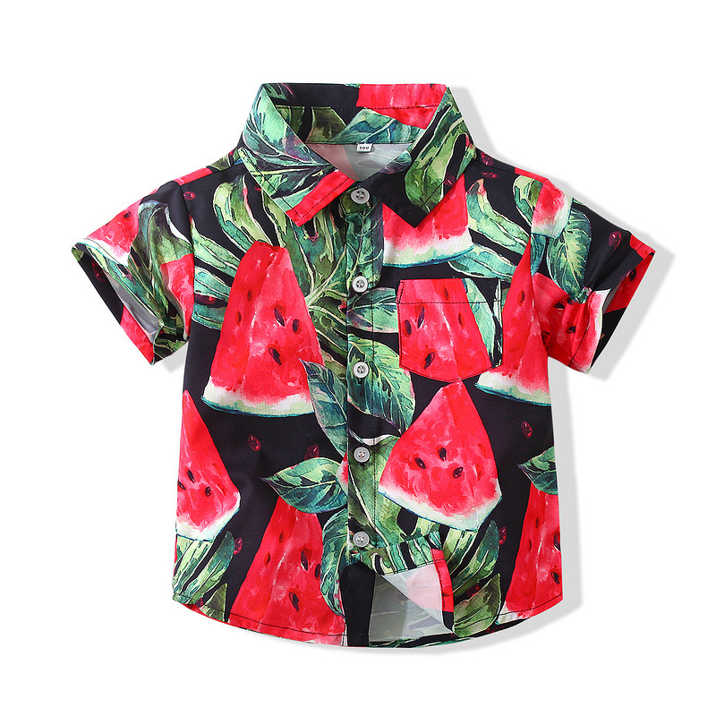 Tumama KIds Boys Beach Wind Printed Watermelon Shirt Holiday Short Sleeve Shirt