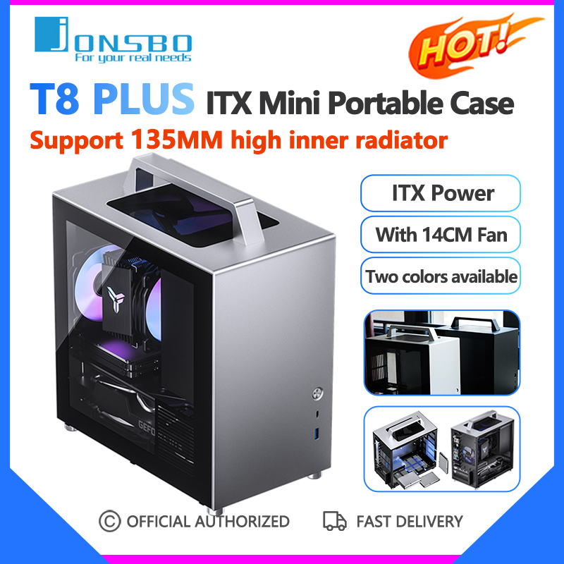 Jonsbo Vỏ T8 PLUS Vỏ Máy Tính Xách Tay Mini ITX Khung Gầm Trong Suốt Bo Mạch Chủ ITX Nguồn ATX Bằng Nhôm Với Quạt ARGB 14CM