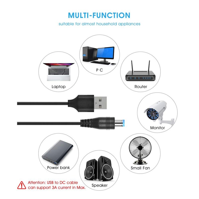 DC Power Cord USB to 5.5X2.1 Multifunctional Dc Interchangeable Plug is