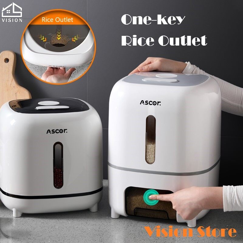 Vision 10KG Rice Storage Bucket Household Grains Flour Sealed Dispenser Kitchen Measurable Container Anti-moisture and Insect-Proof Flour Rice Sealed Storage Box