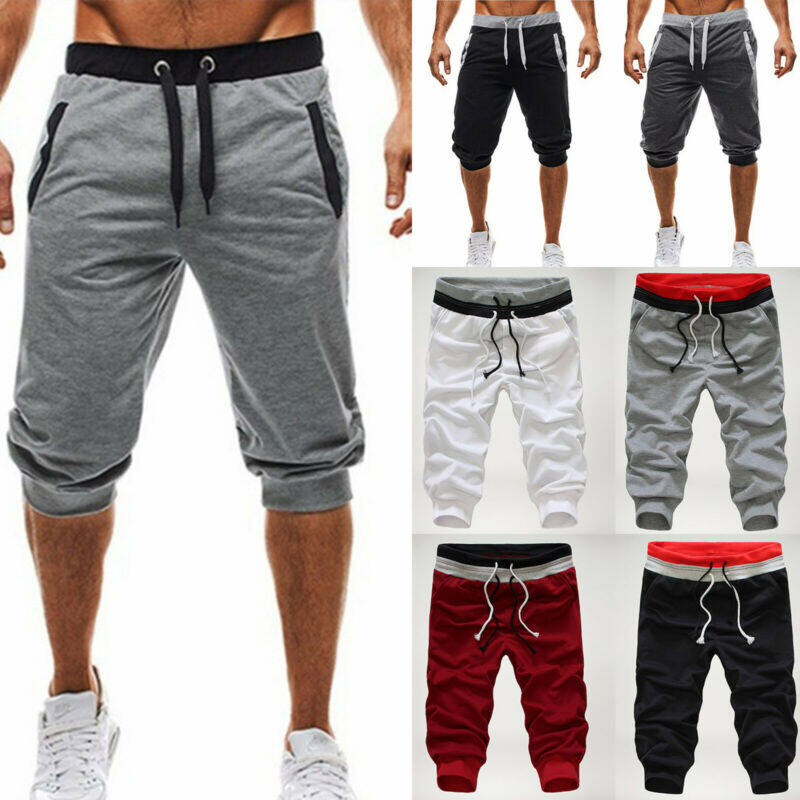 Mens Elasticated Waist Cargo Combat 3/4 Long Knee Length Shorts Hot Pants Summer