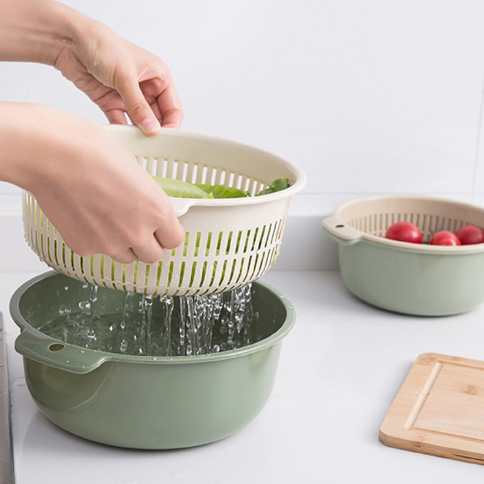 Livecity Drain Basket Double Layers Multifunctional PP Kitchen Colander Strainer Household Supplies