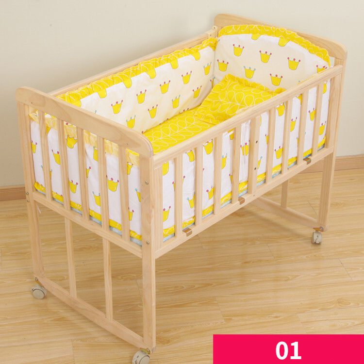 5 Pcs/set Cotton Baby Crib Bedding Sets Removable Washable Bedding Baby Pillow Bumpers Mattress Set (Not Include The Bed and Quilt)