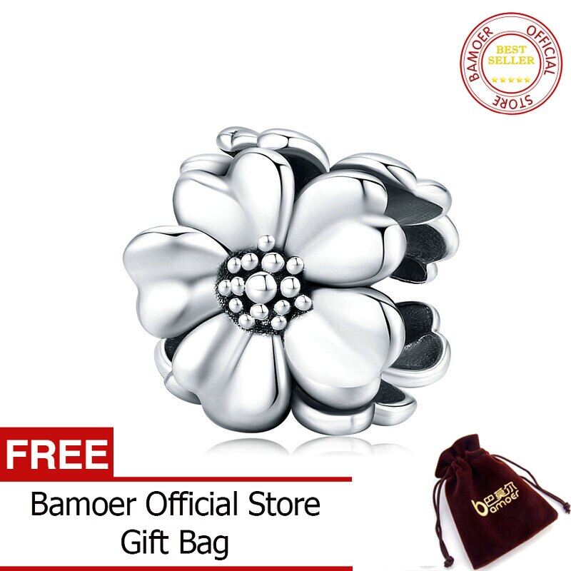 BAMOER Genuine 925 Sterling Silver Metal Flower Beads Charm for Women Origianl Bracelet Bangle Silver Fine Jewelry SCC1486