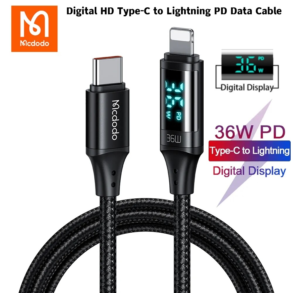 Mcdodo 36w type c to lightning cable for iphone 14 13 12 11 pro max ipad usb pd 3a fast charge cord digital display phone data wire