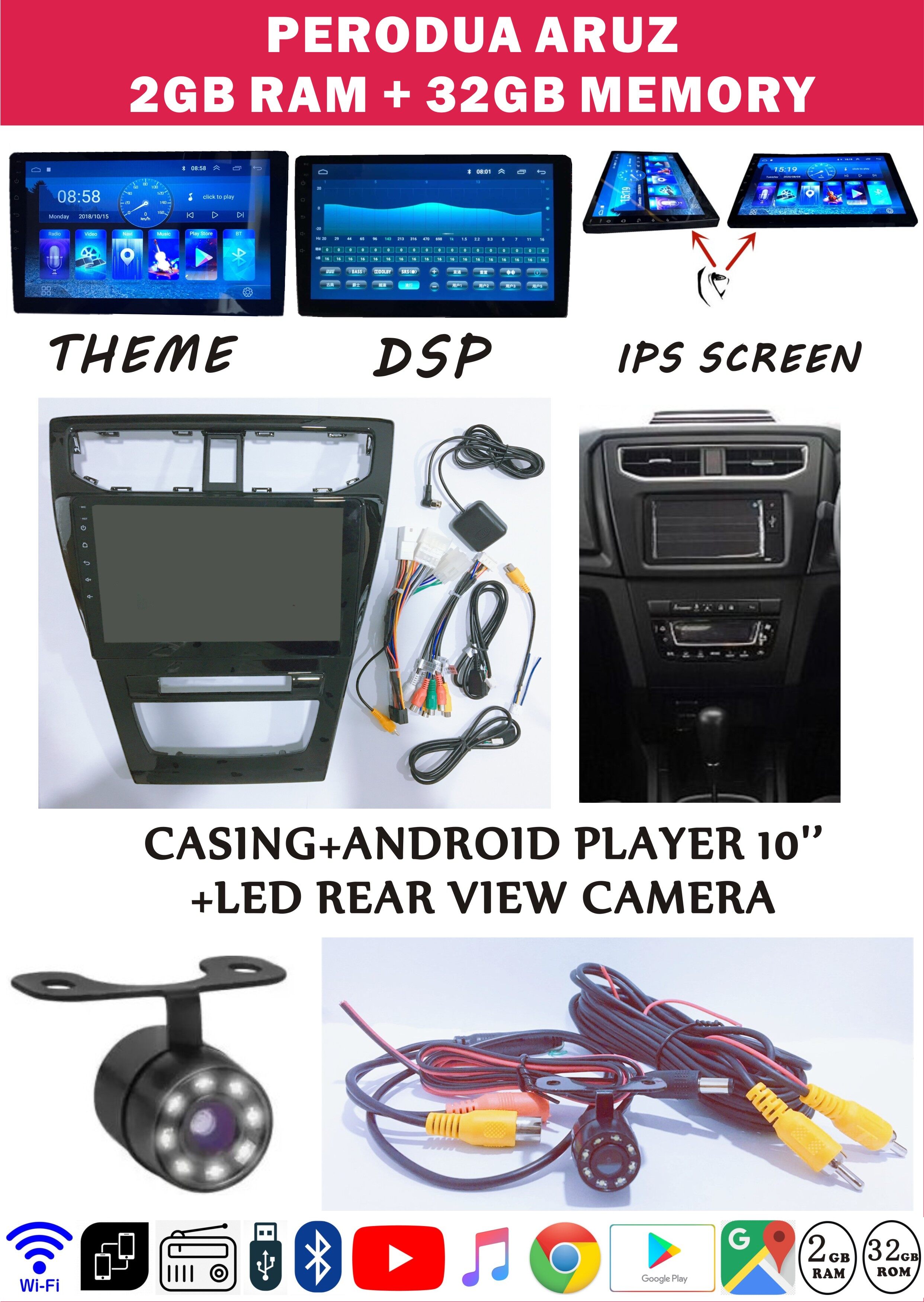 Perodua Aruz Android Player 102g32gcasingrear View Camera