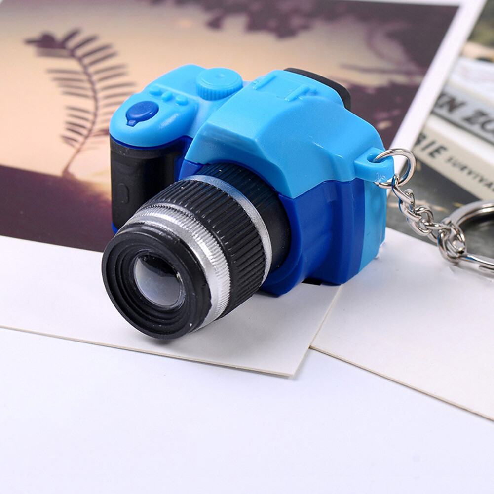 Cute Mini DSLR Camera LED Lighting Voice Pendant Keychain Key Ring Gift Decor