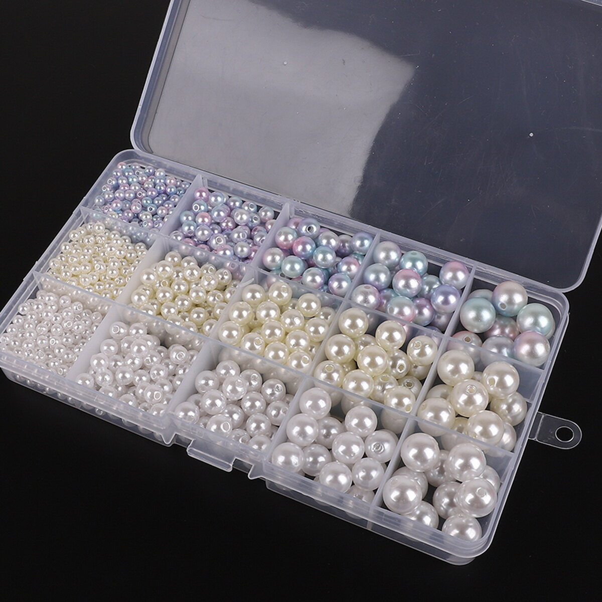 600/1300 Cái/hộp Hỗn Hợp Kích Thước Nhựa ABS Giả Peral Hạt Hộp Ánh Sáng Hạt Tròn Rộng Màu, Cho DIY Đồ Trang Sức Làm Cho Việc Tìm Kiếm