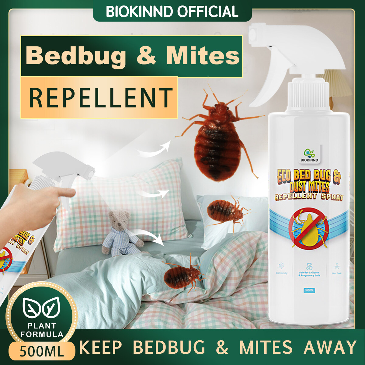BIOKINND Eco Bed Bug & Dust Mites Repellent Spray Repellent Water Based