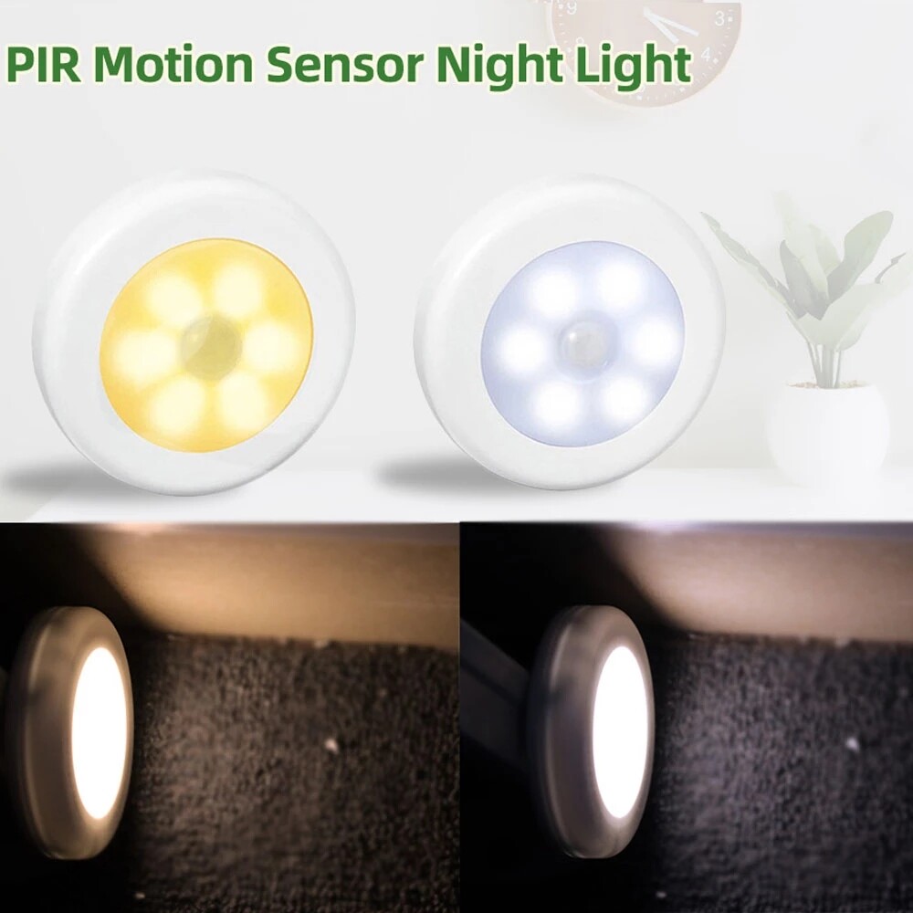 6 Đèn LED Không Dây Cảm Biến Kích Hoạt Chuyển Động Đèn Tường Cảm Biến Chuyển Động PIR Trong Nhà Tủ Đồ Tự Động Bật/Tắt