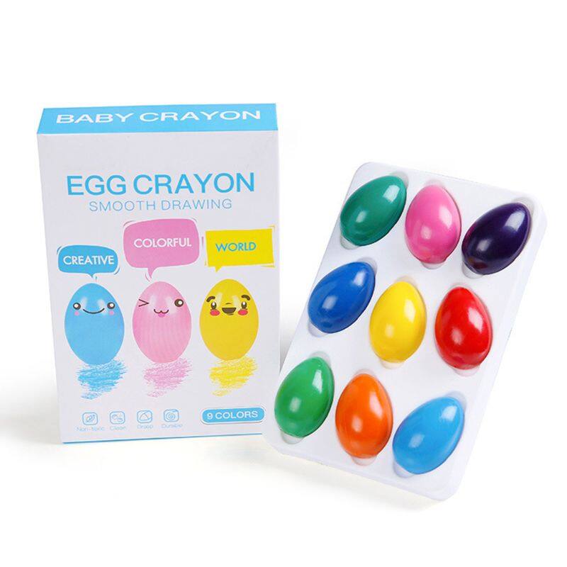 9 Colors Solid Egg Shape Crayons Non Toxic Washable Painting Drawing Wax for Baby Kids Art Supplies
