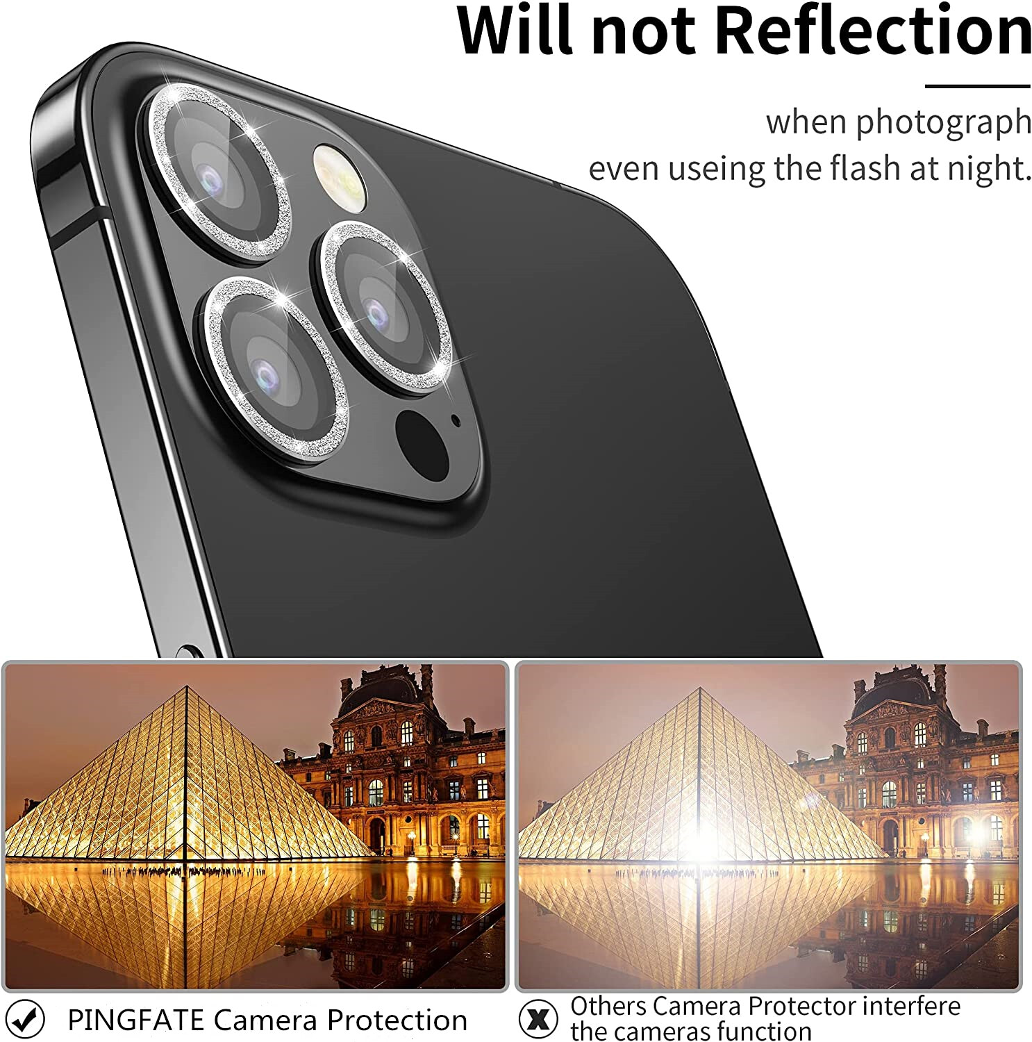 AKABEILA Sparkling Diamond Camera Lens Protector For iPhone 13 Pro Max 12 Pro Max Mini 11 Pro Max Bling Rainbow Metal HD Tempered Glass Camera Film Screen Protection Top Seller
