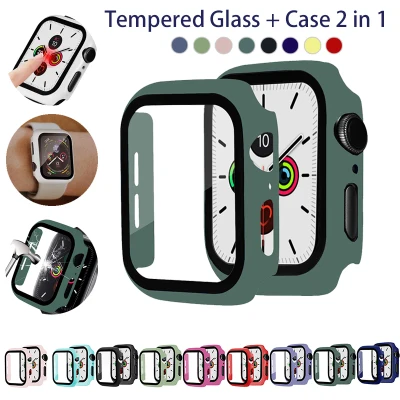 Case+Tempered Glass for Apple Watch 40mm 44mm Series 6 5 4 Screen Protector Coverage Bumper Case for Apple Watch Series 3 2 1 38mm 42mm